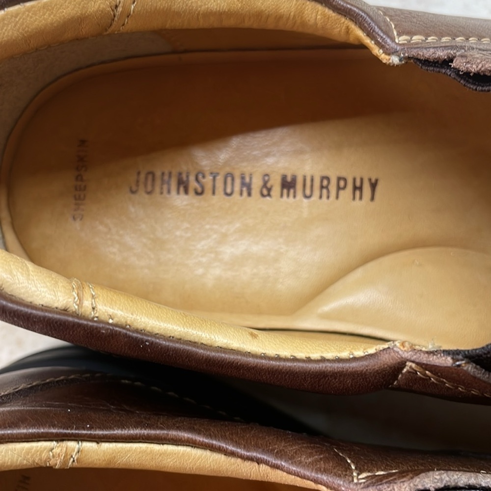 Johnston& Murphy 8M Loafers Leather Shoes Sheepskin Lining Casual Slip-On Brown - Picture 12 of 16